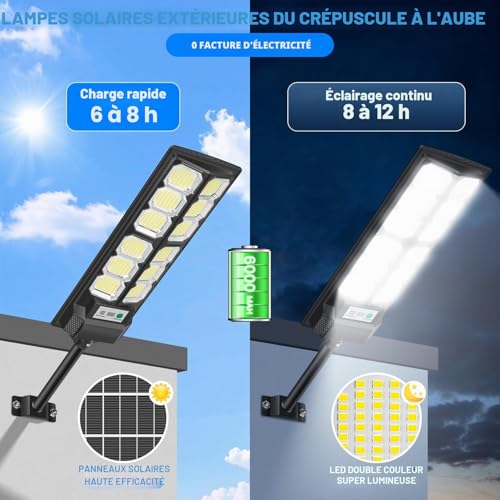 VOPHICHO Solar Outdoor Street Light, 6500K Waterproof Outdoor Solar Lamp with Motion Sensor, Remote Control, Powerful Solar Spotlight LED Spotlight Outdoor Garden Garage Street Light, 2 Pieces