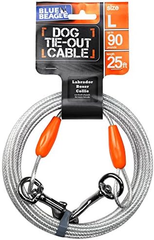 Blue Beagle Large Reflective Tie-out Cable - Perfect for Dogs Up to 90 Pound - 25 Feet