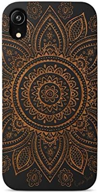 CaseYard Wood Phone case for iPhone XR Laser Engraved Mandala Design Black Wood Compatible iPhone case Protective Shockproof Slim fit Cell Phone Cover for Men & Women