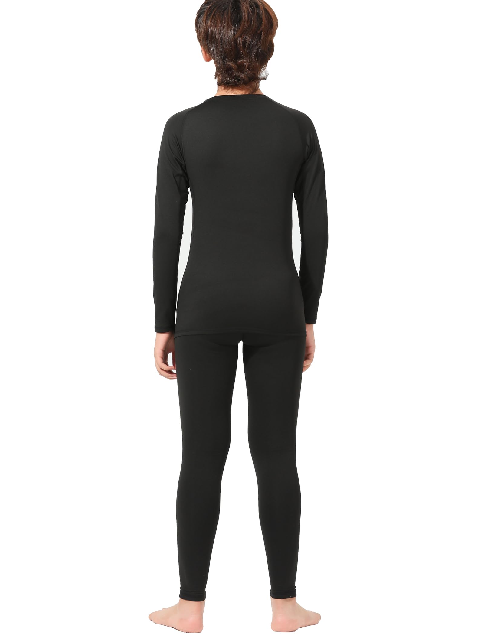 Rolimaka 2 Set Youth Boys' Thermal Underwear Set Fleece Lined Compression Shirt Leggings Pants Kids Base Layer Cold Weather