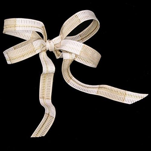 Gold, Ivory, and Cream Mini Plaid Wired Craft Ribbon 9.5mm x 80 Yards