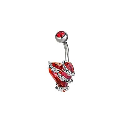 Karisma Titan Hochwertige Silber 925 Bauchnabel Piercing Herz Barbwire Stacheldraht mit Swarovski Elements Rot