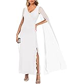 Oumrdeo Women’s V Neck Sleeveless Split Formal Dress Cocktail Party Prom Long Dresses with Cape