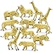 12 Jumbo Metallic Gold Plastic Safari Animal Set - Different Varieties of Zoo Animals, 3 Elephant 3 Giraffe 3 lion 3 Tiger PVC, 4-6 Inches