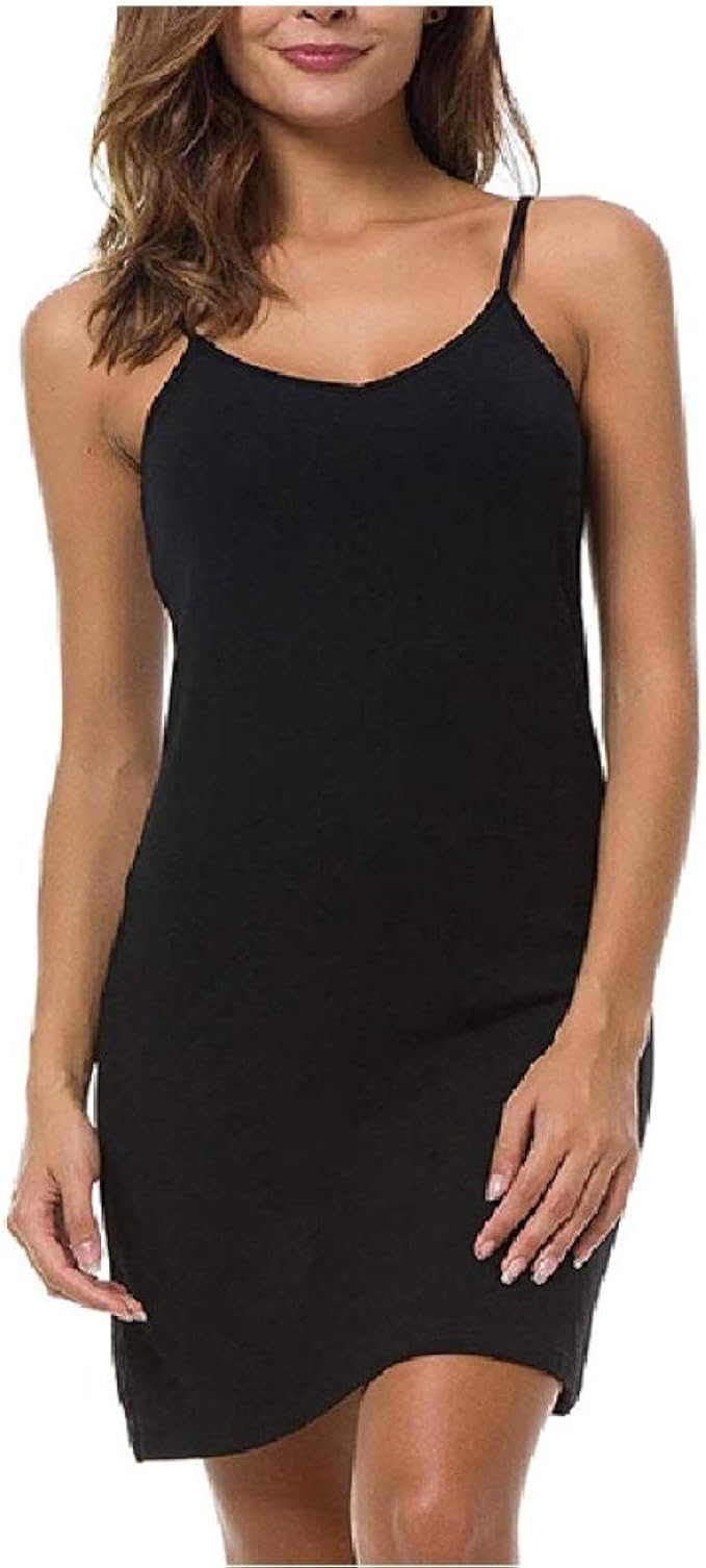 Women's Basic Adjustable Strap Cami Mini Dress Black Amazon.co.uk
