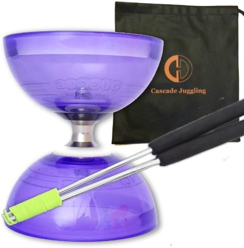 Purple Cyclone Quartz II Triple Bearing Diabolo with Aluminium 'Metal' Sticks and Carry Bag - Pro Clutch Diablo Set