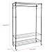 Homdox 3-Tiers Big Size Heavy Duty Wire Shelving Unit Garment Rack with Hanger Bar Wheels+2 Pair Side Hooks,Black