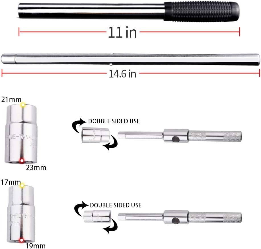 23" Universal Extended Lug Wrench, XERGUR 4 Way Tire Iron Nut Wrench Set with Storage Bag and Standard Sockets (17mm/19mm,21mm/23mm) for Heavy Duty Cross Wrench, Wheel Wrench: Home Improvement