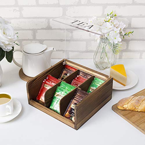 MyGift 6Slot Rustic Burnt Brown Wood Tea Bag Holder Box Storage Chest