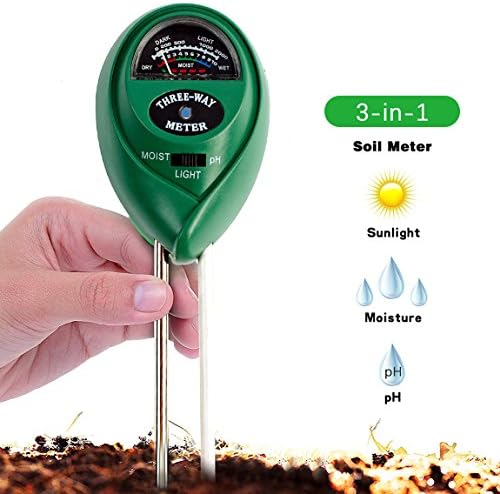 Soil Tester Kits, Three in One Soil Meter with Moisture Light and PH Acidity Test Function Great Gardening Tool for Garden Farm Lawn Plant Home Indoor or Outdoor Use, No Battery Needed