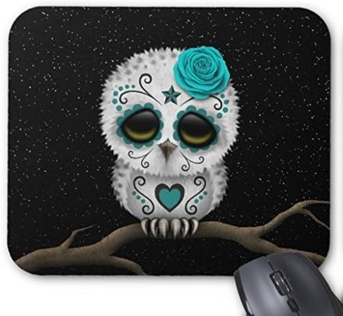Schoolsupplies Cute Teal Day of the Dead Sugar Skull Owl Stars Mouse Pad