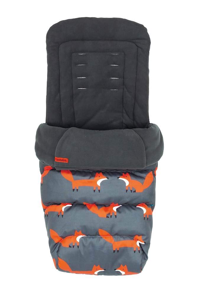 Cosatto Universal Footmuff – Cosy Toes, All Season Luxury Quilted Pram, Pushchair, Stroller Liner Liner, Washable, with Kangaroo Pouch for Hands (Charcoal Mister Fox)