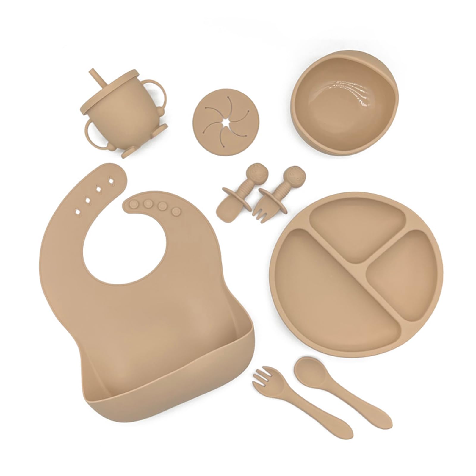 Bojiwavawd Baby Led Weaning Kit Silicone Baby Feeding Set Baby Bibs Suction Bowl Divided Plate Utensils Set