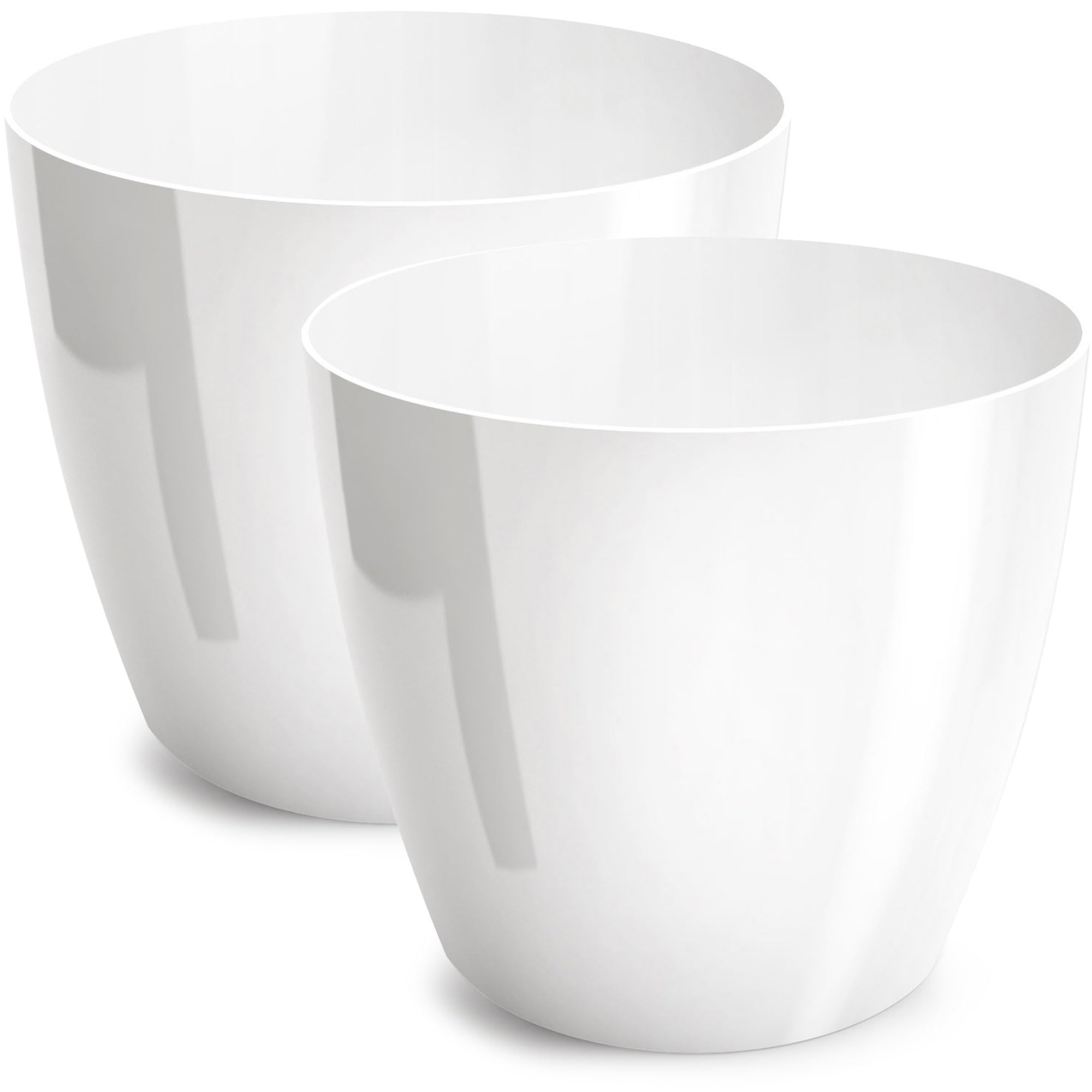 PECZEKO Flower Pot Glossy Plastic Flower Pot Decorative Pot for Large and Small Plants, Set of 2 Pots, Flower Pot for Herbs, (2 Pieces) White, ø 14 cm