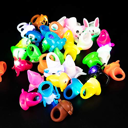 Party Favor for Kids 46 Pack LED Light Up Rings Bulk Toys Jelly Birthday Gift Blinky Glow in The Dark Party Supplies 36 Rings and 10 Sheets Tattoo Stickers for Kids Boys Girls