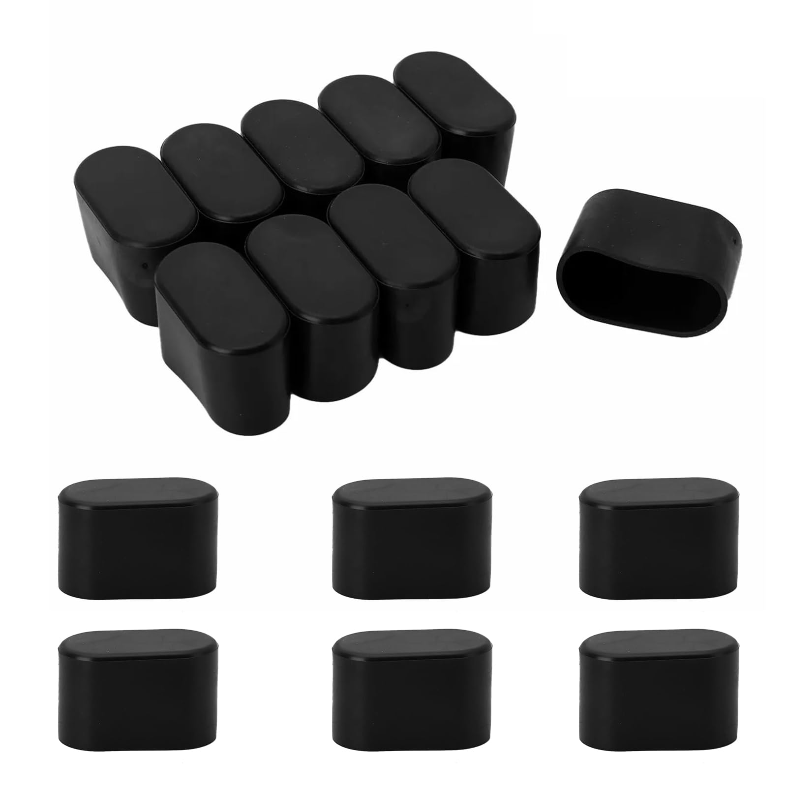 16 Pcs Oval Plastic Covers, Black Tube End Caps, 25mm x 50mm Anti-slip Cover for Furniture Chair Desk Leg Tables Foot, Pipe