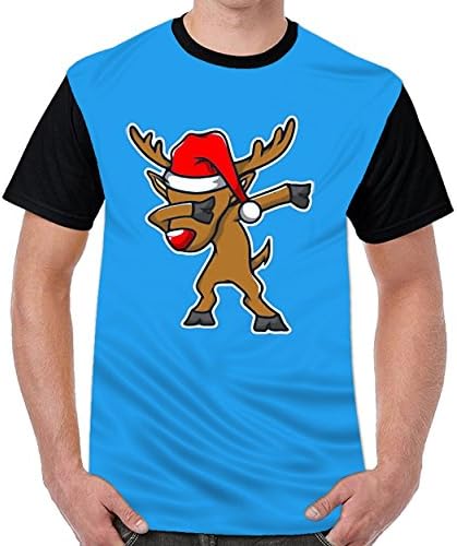 Firewing Dabbing Deer With Christmas Hat Men Printed O-Neck T Shirt Top Blouse Shirt Royal Blue