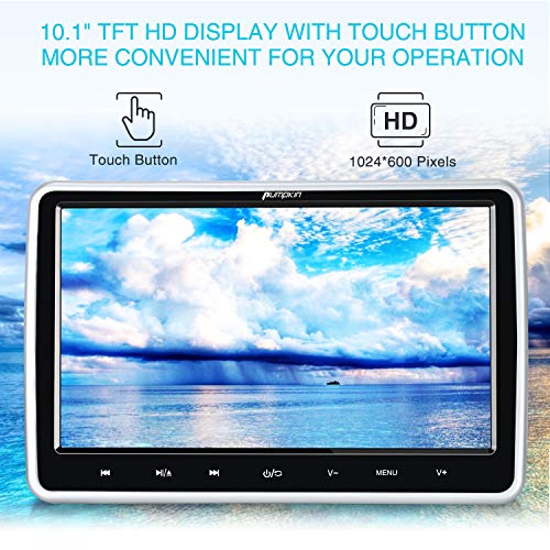 PUMPKIN 10.1 Inch Headrest Car DVD Player with Suction Drive, Support Region Free, Sync Screen, AUX, AV in Out, Last Memory, USB SD