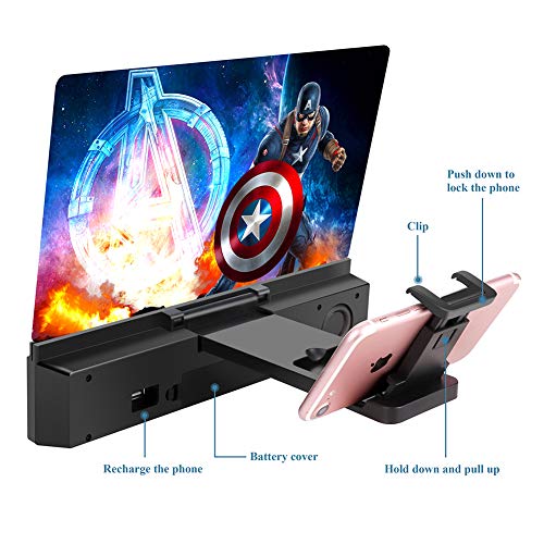 12'' Phone Screen Magnifier with Bluetooth Speaker, 3D HD Phone