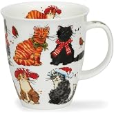 Dunoon Nevis Festive Cats Mug, White