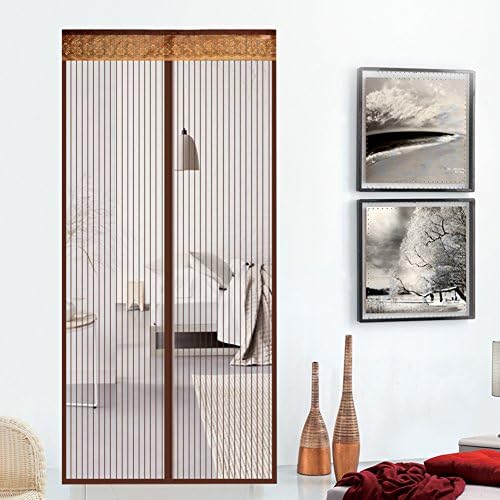 Magnetic screen door, Silent Mosquito Curtains Velcro Encryption Mesh Automatic closing-Brown 95x210cm(37x83inch)