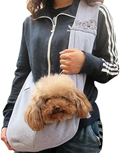 Reversible Safety Small Dog Cat Kitty Rabbit Sling Carrier Bag Outdoor Travel Soft Comfortable Cotton Puppy Pet Double-sided Pouch Holder Shoulder Carry Tote Handbag Messenger Bag (Gray)