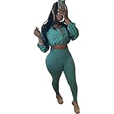 Uni Clau Women 2 Piece Outfits Tracksuit Drawstring Long Sleeve Zip Up Crop Jacket with Bodycon Pant Set Sweatsuit Clothes