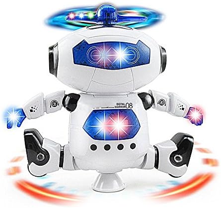 Electronic Walking Dancing Robot Toy for Kids, Flashing Lights, 360° Body Spinning, Toddlers Bosys Girls Fun Toy Figure