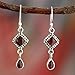 NOVICA Artisan Crafted Sterling Silver Garnet Dangle Earrings | Cabochon Stone | French Wire Hook | Natural Red Gemstone | Lead & Nickel Free | Indian ' Fire of Love' 1.5