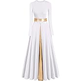 ELLYDOOR Women's Praise Dance Dress Metallic Waistband Long Swing Liturgical Worship Church Robe Dress Lyrical Dancewear