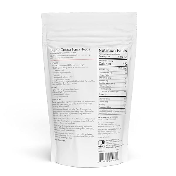 KING ARTHUR BLACK COCOA: DUTCH PROCESSED COCOA POWDER FOR BAKING – INTENSE DARK CHOCOLATE FLAVOR, UNSWEETENED, PERFECT FOR CAKES, COOKIES & FROSTING – 14 OZ RESEALABLE BAG