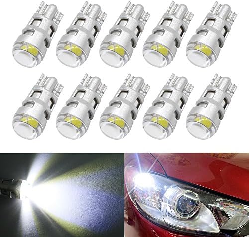 Boodlied T10 194 W5W 5730 2SMD 120LM Super White LED Replacement Bulb Door Light License Plate Map Courtesy Indicator Dashboard Signal Lamp for Car Truck Scooter Trailer RV 10x (10xT10-5730-2-W)