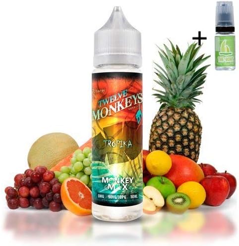 E Liquid E Juice Twelve Monkeys Tropika 50ml - 70vg 30pg - Booster shortfill – No Nicotine + E Liquid The Boat 10ml Lemon and Lime – No Nicotine.