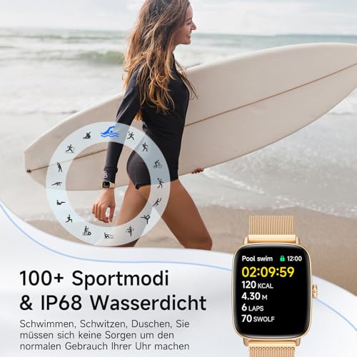 Women's Smartwatch with Phone Function, 1.85 Inch HD Watches with Heart Rate Sleep Monitor SpO2 Pedometer, 110+ Sports Modes, Fitness Watch, IP68 Waterproof Smart Watch Compatible with iOS/Samsung/Android