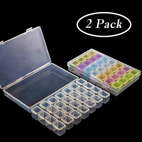 2 Pack 28 Grids Diamond Embroidery Box,Storage Case for Diamond Painting Rhinestone, Mosaic kits, Diamond Stones Dividers Box Organizer 6.9 x 4.2 x 1 inch