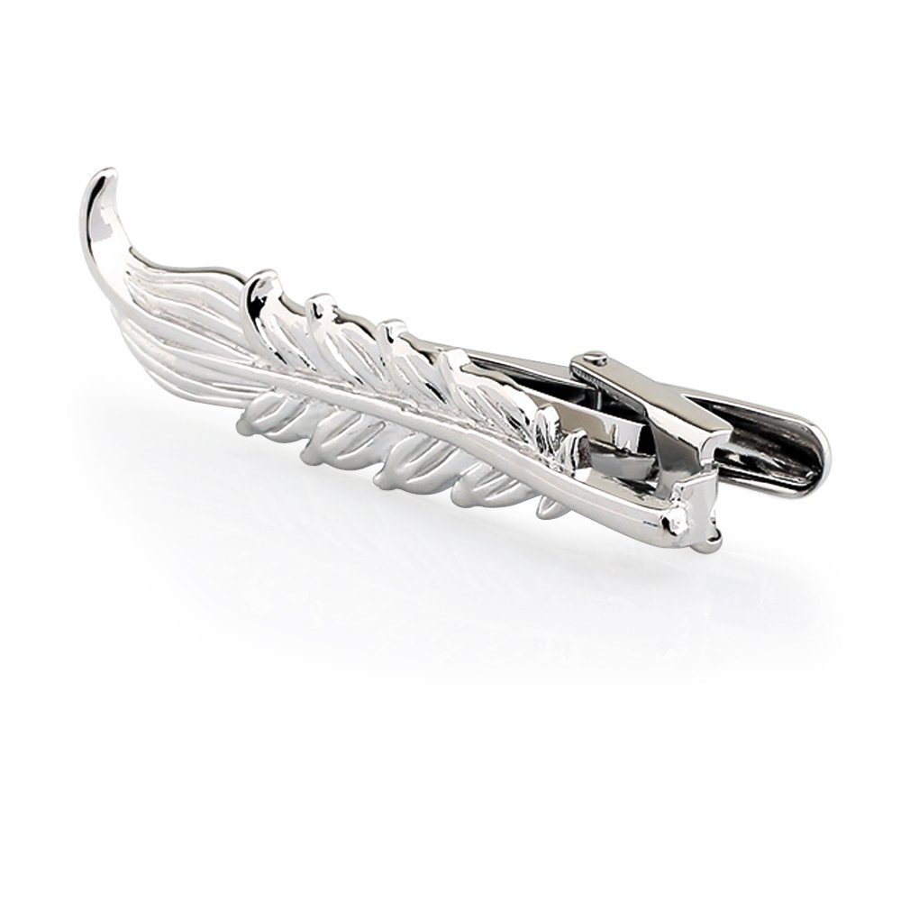 HONEY BEAR 1.93in Leaf Mens Tie Clip Bar - Normal Size for Business Wedding Gift,4.9cm,Silver