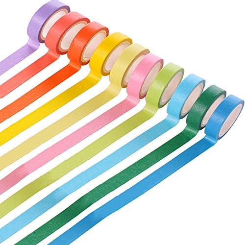 UCLEVER Decorative Washi Tape DIY Rainbow Sticker Masking Paper Set 10 Rolls, 0.59inch Width, 16.4 Feet Length(Large Size)