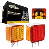 Partsam 2x Truck Trailer Square Double Face Pedestal Stop Turn Tail Light Amber / Red 39 LED for Peterbilt Freightliner Kenworth Mack Western Star