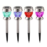GIGALUMI Solar Lights Outdoor Dual Led Garden Light Landscape/Pathway Lights Stainless Steel Color Changing and White-4Pack