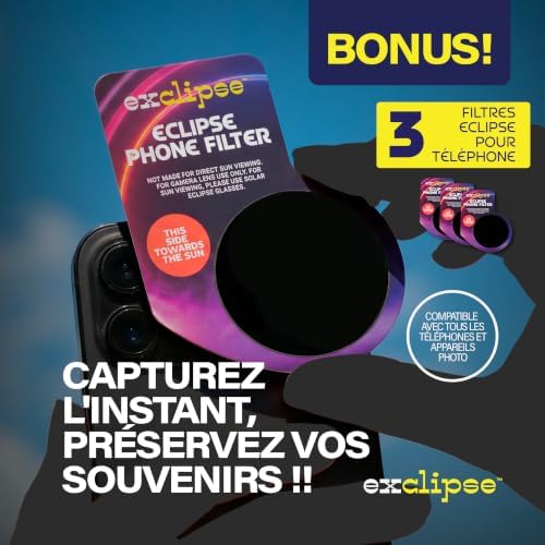 Lunettes Éclipse Solaire 10 Pack avec 3 Filtres Smartphone – Certifiées ISO 12312-2 et CE & UKCA, Kit Complet pour Observer et Photographier l’Éclipse 2026