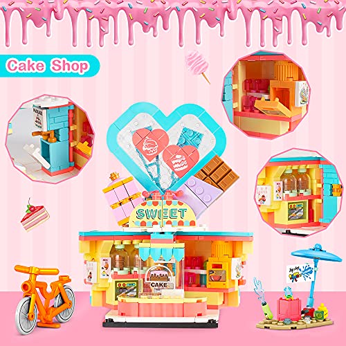 HOGOKIDS Girl STEM Building Toys - 673 PCS Dessert Shop Street View | 2 in 1 STEM Blocks Dream Pink Cake Girls Toy Set | Best Christmas Birthday Gifts for 6 7 8 9 10 11 12 Years Old Girls