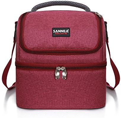 UGRACE Insulated Lunch Bag Large Cooler Tote Bag for Men, Women, Adult, Kids, Large Double Decker Lunch Box for Work, School, Picnic(Red)