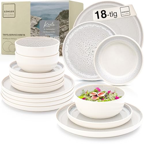 SÄNGER Kreta Steingut Geschirr Set 18 tlg, Teller Set 6 Personen