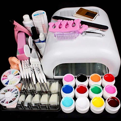 Pro Full 36W White Cure Lamp Dryer + 12 Color UV Gel Nail Art Tools Sets Kits