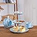 3-Tier Ceramic Cupcake Stand - Elegant Embossed Porcelain Dessert Display Cake Stand - Colorful & Diverse for Baby Shower, Birthday, Wedding, Tea Party (Blue)