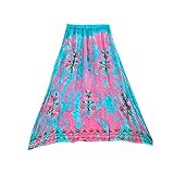 Womens Casual Skirt Blue Tie- Dye Embroidered Crinkle Boho Gypsy Long Skirts