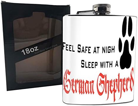 Premium Soft Touch Leak Proof Outdoor Adventure Stainless Steel 18 OZ Flask for Men and Women Feel Safe At Nigh Sleep With A Germen Shepherd