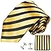 Paul Malone Necktie, Pocket Square and Cufflinks 100% Silk Gold Black Stripes