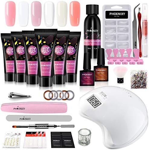 ジェルネイルキット Phoenixy ポリジェル セット 6色長さだしネイルジェル 48w Uv Ledライト付き 豊かなネイルアートツール 人気セット 操作簡単 初心者用セット