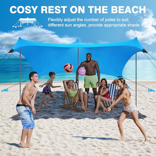 Rhino Valley 3 x 3 m Ultra Stable Portable Beach Tent, UV Protection UPF50+ Super Windproof Beach Tent with 8 Fillable Sand Anchors and 4 Aluminium Rods
